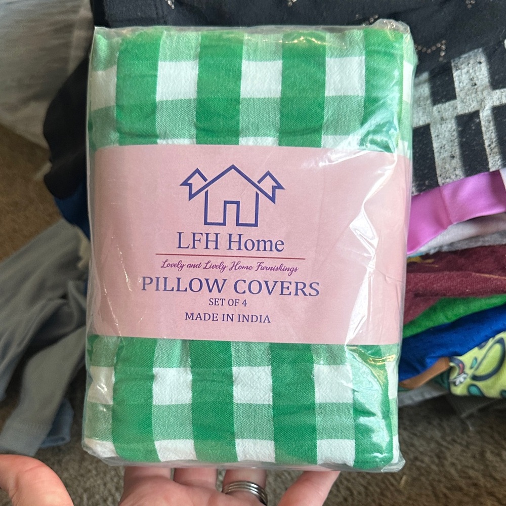 Green and White Checkered Pillow Covers Set